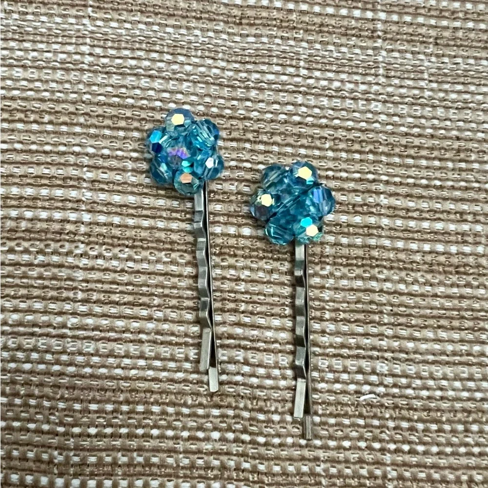 Blue Beaded Hair Pins